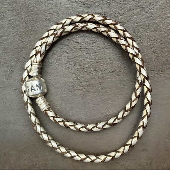 Retired Pandora Moments Double Champagne Braided Leather Bracelet - Picture 4 of 13